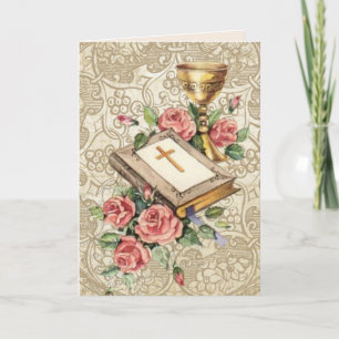 Carte Calice religieux joyeux anniversaire Bible vintage