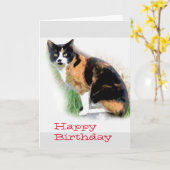 Carte Calico cat Anniversaire (Fleur jaune)