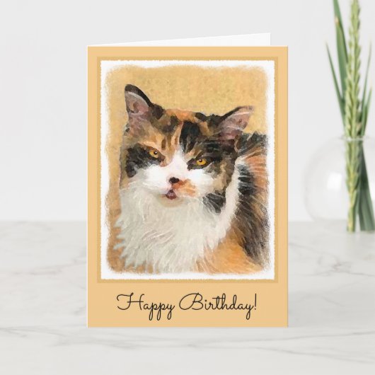 Carte Calico Cat Painting - Cute Original Cat Art (Devant)