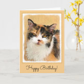 Carte Calico Cat Painting - Cute Original Cat Art (Fleur jaune)
