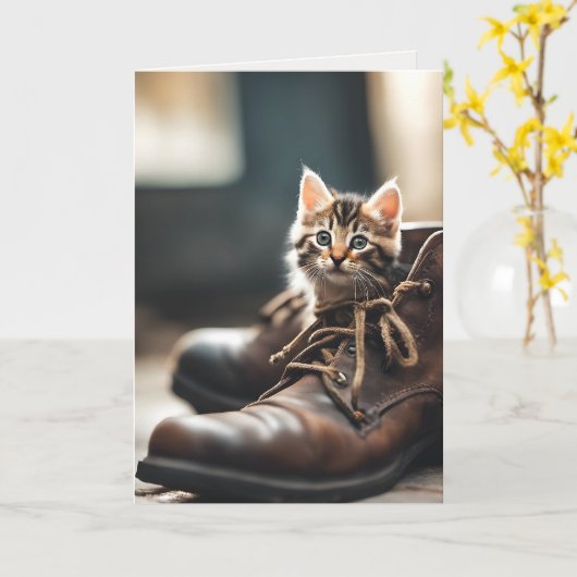 Carte Calico Kitten En Chaussure Ancienne (Fleur jaune)