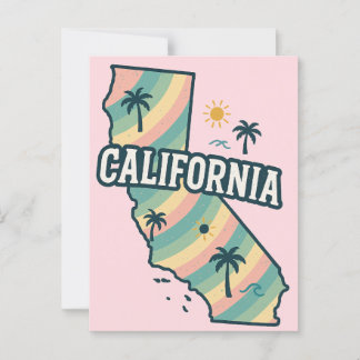 Carte California Illustrated Bold Colorful Postcar