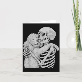 Carte Câlin de squelette de caniche Halloween amateur de