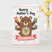 Carte Câlins de Grand-Mère Ours Douce (Fleur jaune)