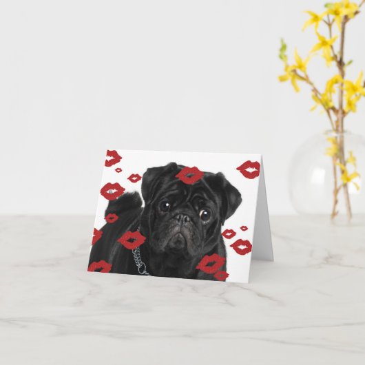 Carte Câlins de pug (Fleur jaune)