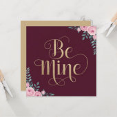 Carte Calligraphie « Be Mine » : conception romantique d (Devant/Arrière en situation)