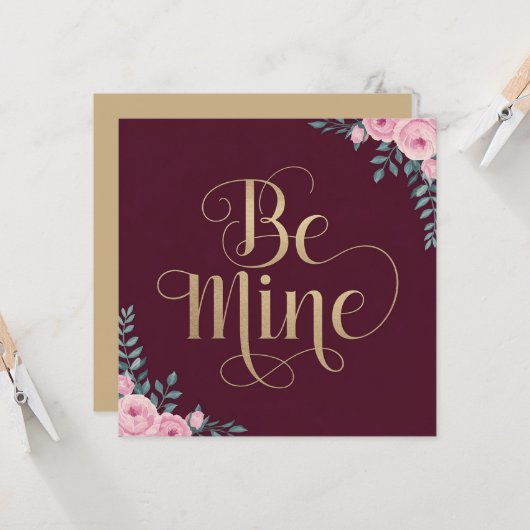 Carte Calligraphie « Be Mine » : conception romantique d (Devant/Arrière en situation)