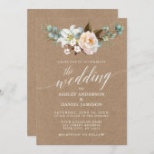 Carte Calligraphie Botanique Floral Mariage Kraft Invita (Devant / Derrière)
