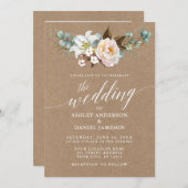 Carte Calligraphie Botanique Mariage Kraft Photo Invitat (Devant / Derrière)