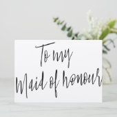 Carte Calligraphie chic moderne à ma servante d'honneur (Debout devant)