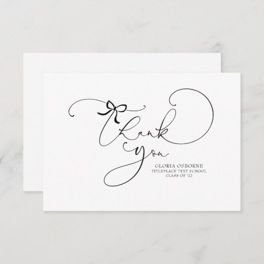 Carte Calligraphie de script mignon Petit Merci Bow (Devant / Derrière)