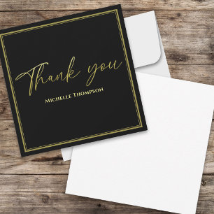Carte Calligraphie d'or minimaliste Merci noir blanc