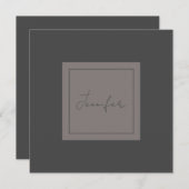 Carte Calligraphie Élégante Plaque Simple Nom Gris (Devant / Derrière)