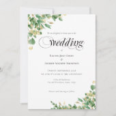Carte Calligraphie Eucalyptus Gold Monogram Mariage (Devant)