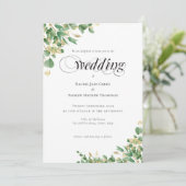 Carte Calligraphie Eucalyptus Gold Monogram Mariage (Debout devant)