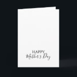 Carte Calligraphie minimaliste simple Fête des Mères<br><div class="desc">Cette simple calligraphie minimaliste carte de fête des mères est parfaite pour une célébration rustique. Le design sobre et élégant présente une typographie de script classique et sophistiquée en noir et blanc.</div>