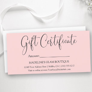 Carte Calligraphie moderne Business Pink Certificat cade