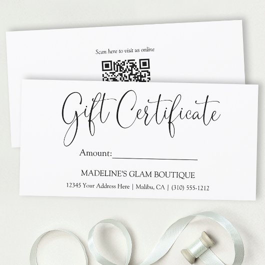 Carte Calligraphie moderne Business QR Certificat cadeau