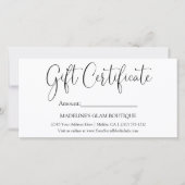 Carte Calligraphie moderne Certificat cadeau d'entrepris (Devant)