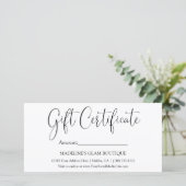 Carte Calligraphie moderne Certificat cadeau d'entrepris (Debout devant)