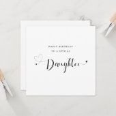 Carte calligraphie moderne coeur Fille Anniversaire (Devant/Arrière en situation)