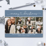 Carte Calligraphie moderne Collage photo Noël bleu<br><div class="desc">Simple,  beau et tendance Joyeux design de carte postale de Noël avec collage photo.</div>
