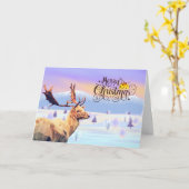 Carte Calligraphie moderne Joyeux Noël Cerf (Fleur jaune)