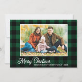 Carte Calligraphie Script Photo Vert Plaid Noël (Devant)