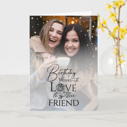 Carte Calligraphy Photo Minimalist Friend Birthday (Fleur jaune)