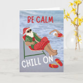 Carte Calme Chill sur Père Noël à la plage (Fleur jaune)