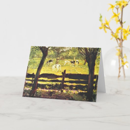 Carte Calves dans un champ bordé de Willow Trees, (Fleur jaune)