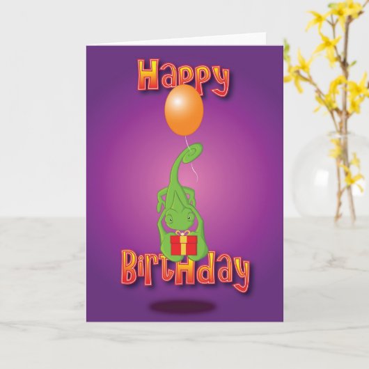 Carte caméléon - ballon - joyeux anniversaire (Fleur jaune)