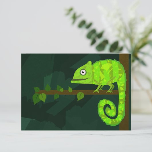 Carte Caméléon vert mignon (Debout devant)