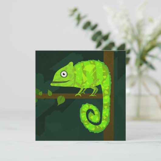 Carte Caméléon vert mignon (Debout devant)