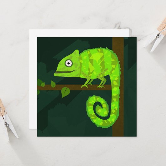 Carte Caméléon vert mignon (Devant/Arrière en situation)