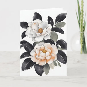 Carte Camellia - Fleurs aquarelles