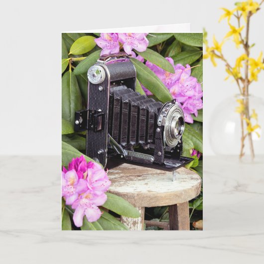 Carte Caméra Bellows Vintage Anniversaire (Fleur jaune)