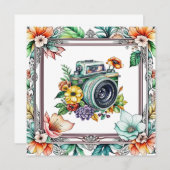 Carte Caméra vintage avec aquarelle de jolies fleurs (Devant / Derrière)