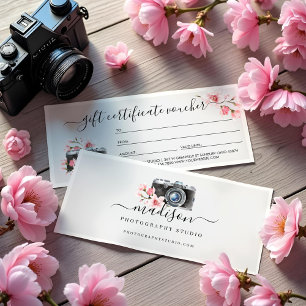 Carte Caméra vintage & Florals - Bon cadeau photo