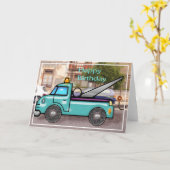 Carte Camion à remorqueur dans la rue Anniversaire (Fleur jaune)