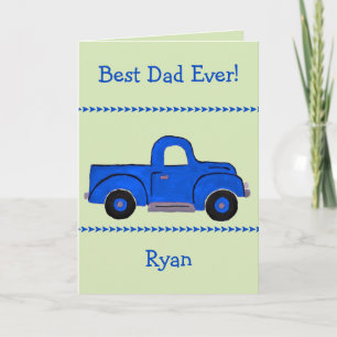 Carte Camion bleu vintage peint à la main NOM Papa Anniv