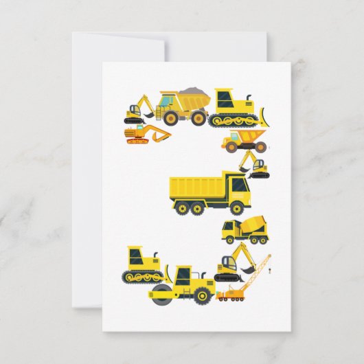 Carte Camion de construction 3 ans Enfant 3e anniversair (Devant)