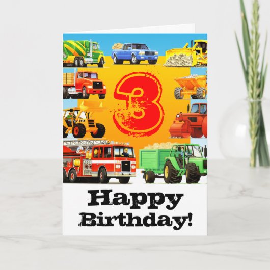 Carte Camion de construction pour enfants Joyeux 3e anni (Devant)