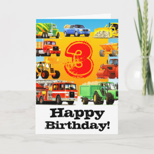 Carte Camion de construction pour enfants Joyeux 3e anni