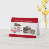 Carte camion de jouets et remorque de voyage Noël vacanc (Fleur jaune)