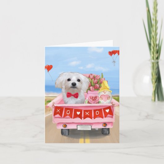 Carte Camion de la Saint-Valentin pour chien maltais (Devant)