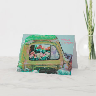 Carte Camion de livraison de fleurs d'anniversaire bouqu