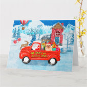 Carte Camion de livraison de Noël de chien Poméranie Nei (Fleur jaune)