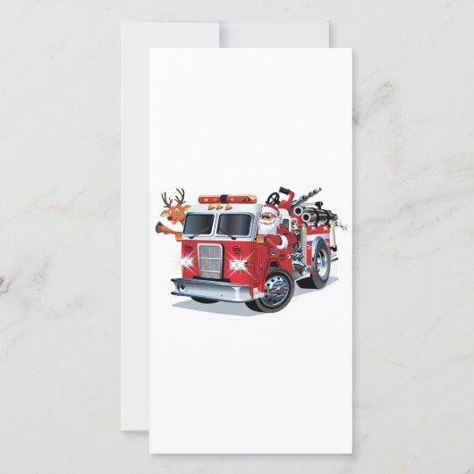 Carte Camion de pompiers de Noël de dessin animé (Devant)