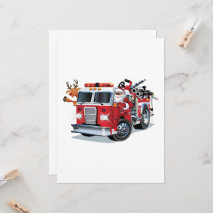 Carte Camion de pompiers de Noël de dessin animé